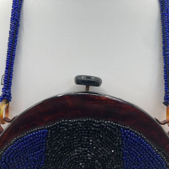 Hand Beaded and Sewn Beaded Bag/Purse wit Tortoise Shell Frame Antique Victorian - Picture 4 of 10